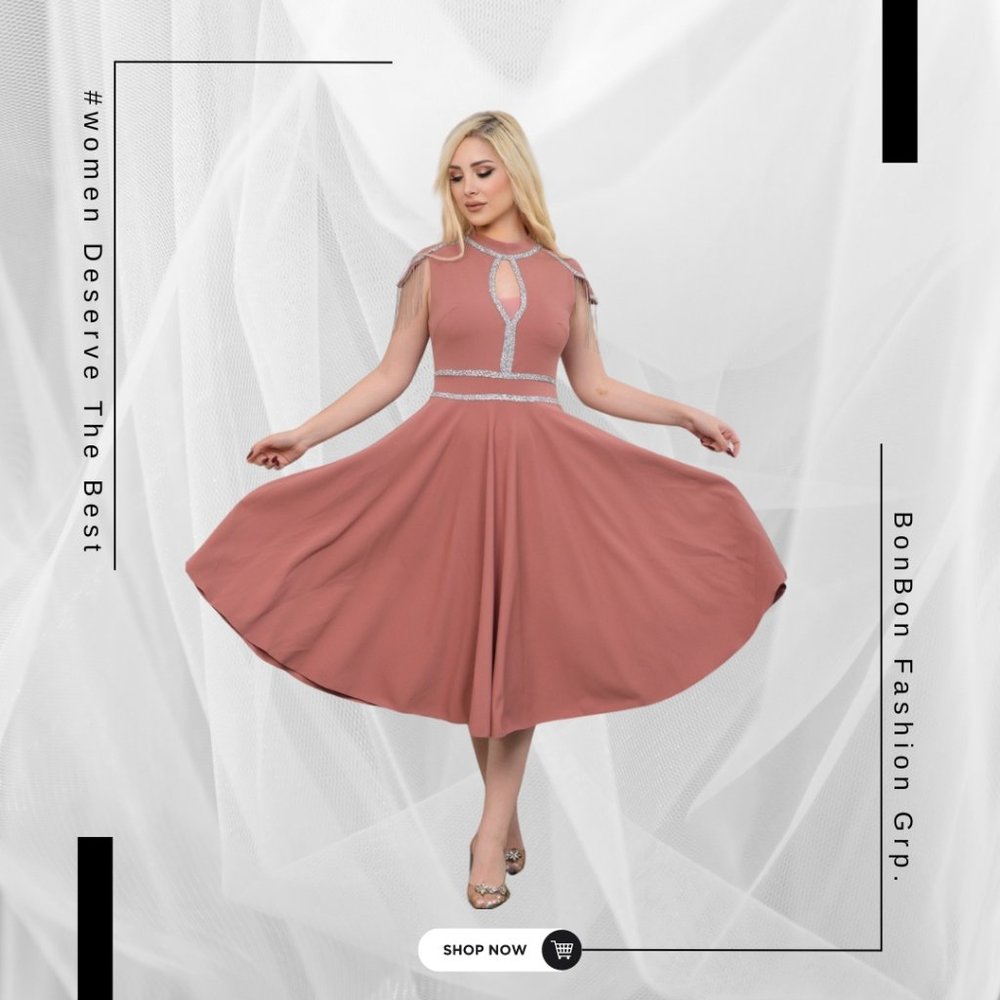 Blushing Pink, Women Sleeveless Party Dress, High-End Quality
